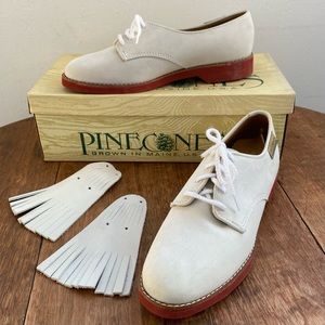 NIB Vintage Kilty Oxford Shoes Pale Gray Suede Leather Pinecones of Maine